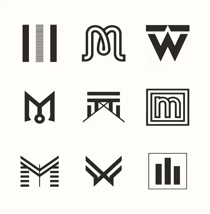 Black monogram logo exploration grid