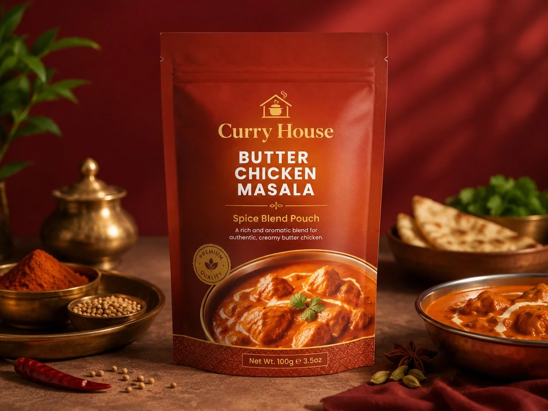 Butter Chicken Masala packaging showcase