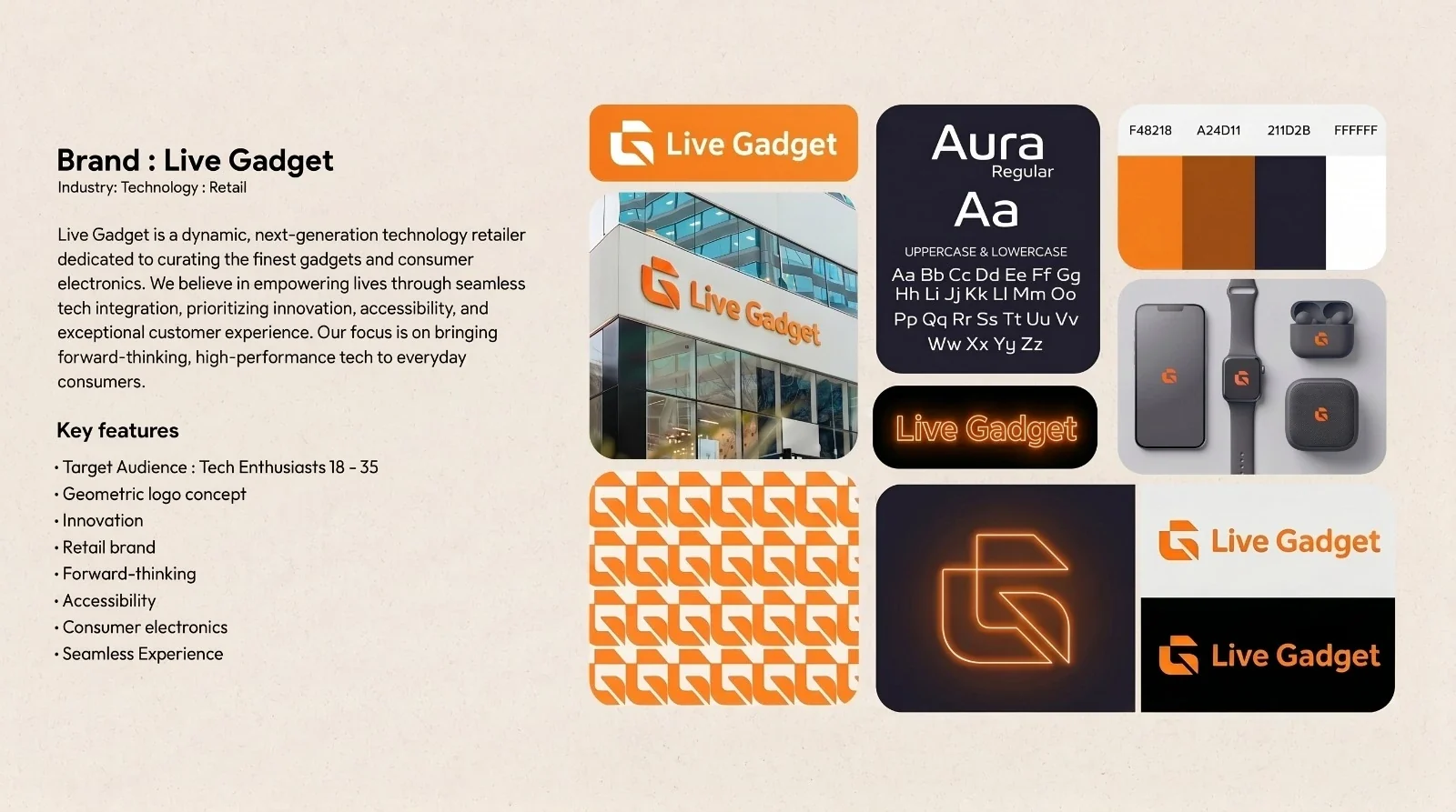 Live Gadget complete brand identity presentation board