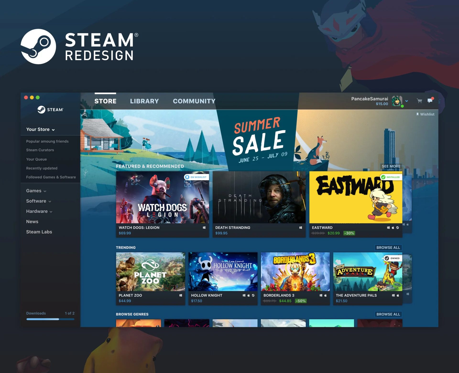 Steam desktop client dashboard redesign
