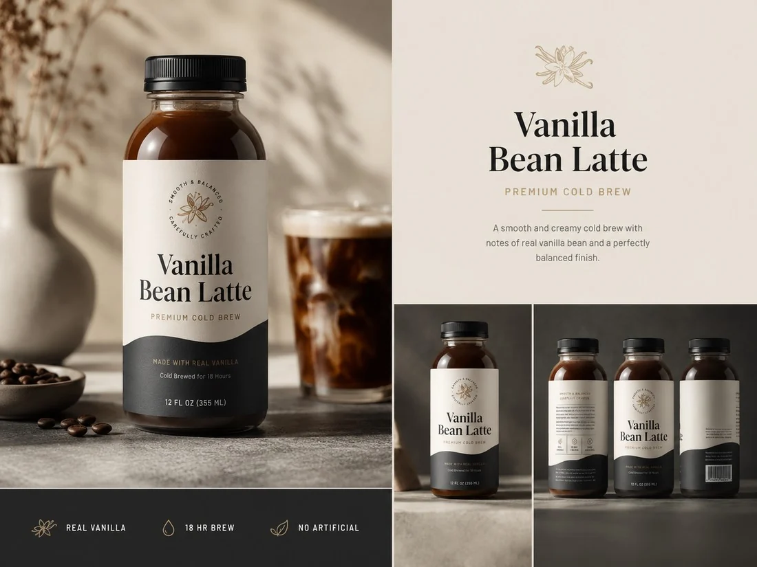 Vanilla Bean Latte packaging showcase
